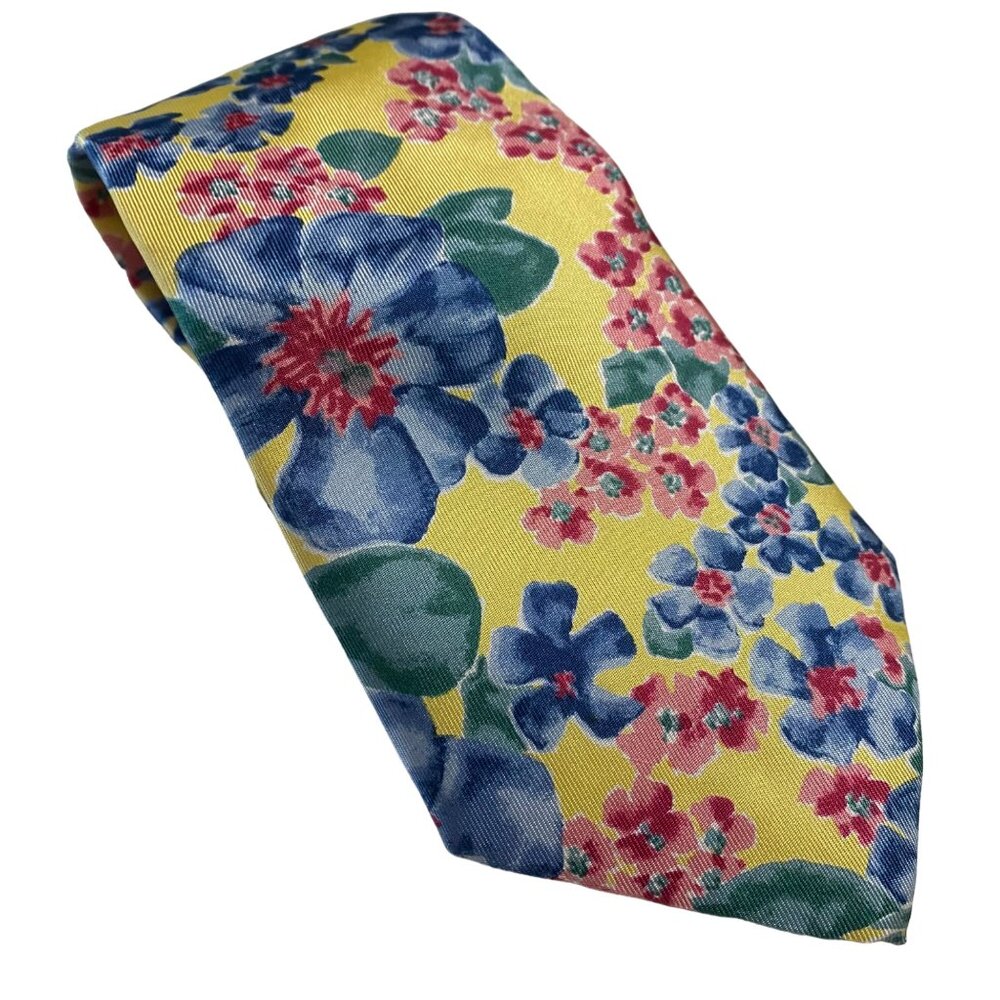 Vtg 80s 90s Lands End Mens Floral Necktie Tropical Beachy Whimsy Career Vacation